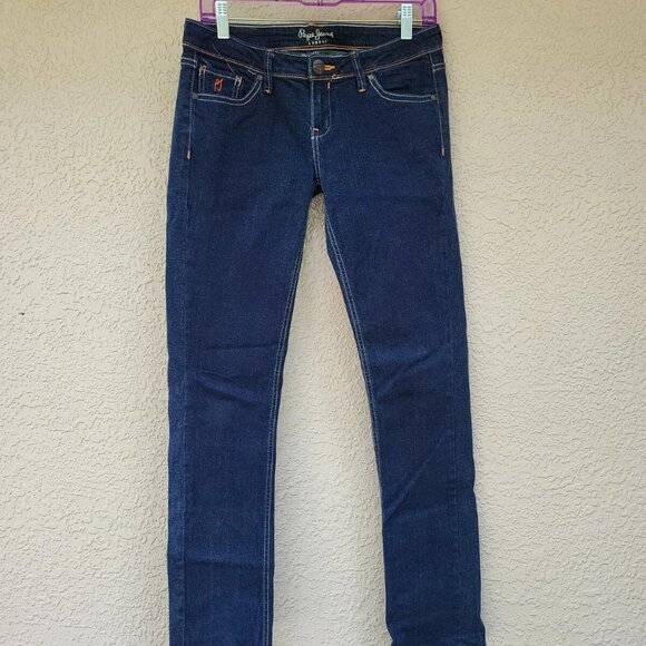 Pepe Jeans London Men's Blue Straight Leg Embroidered Dark Wash Jeans Size 29x33 - Picture 1 of 6